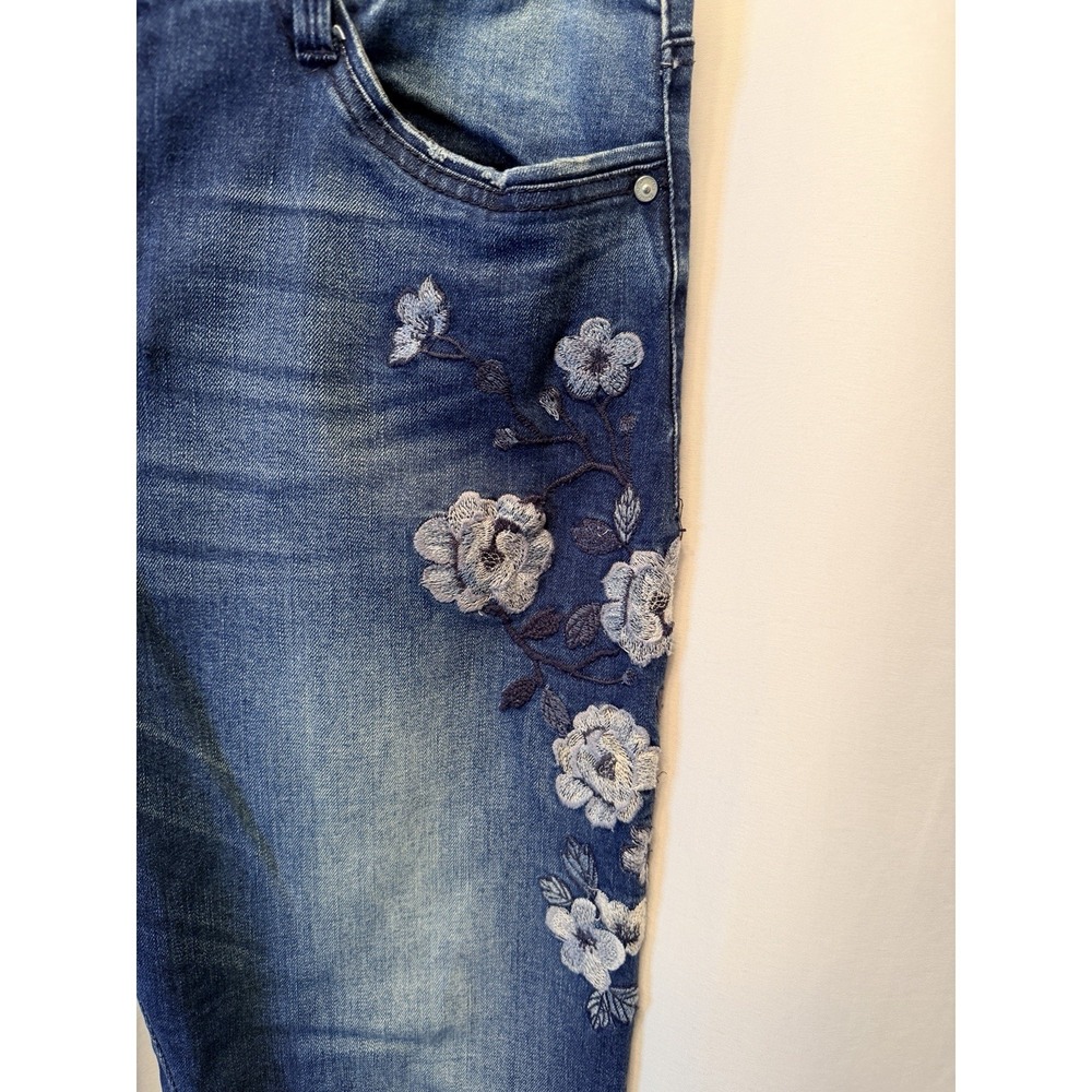 Democracy Jeans Women's 14 Seamless Ankle Skimmer Embroidered Flowers Bird Blue - Picture 2 of 9